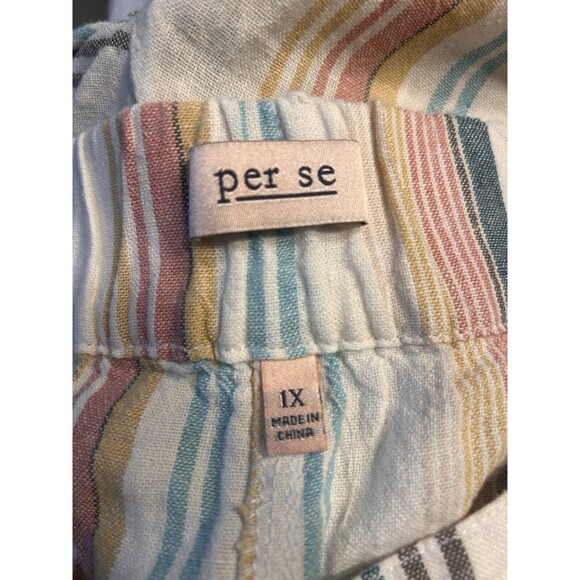 Per Se Linen Blend Summer Pants Size 1X Cropped Multicolor Striped Wide Leg - Picture 2 of 6